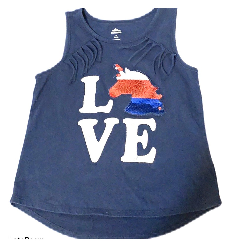 Girls M (7-8) blue Patriotic shirt w/ unicorn